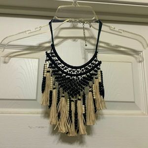 Raffia and bead necklace from Chicos